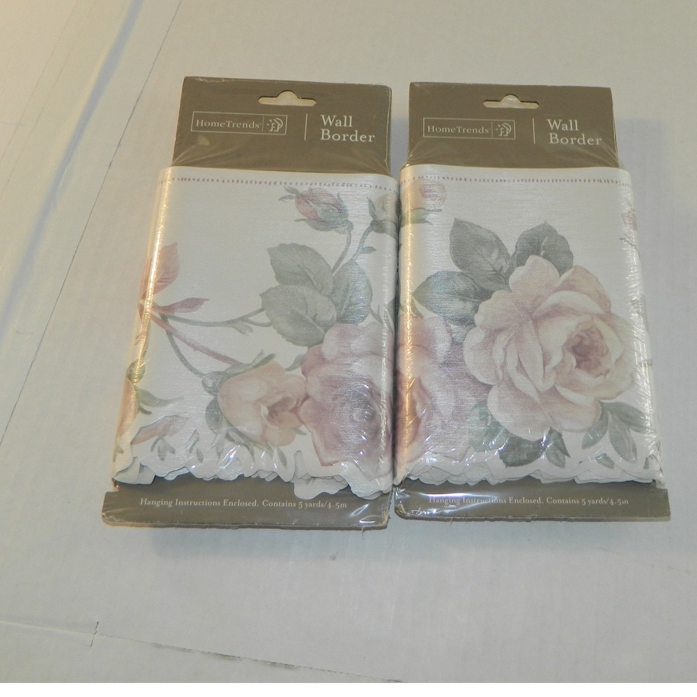HomeTrends Wall Border Cottage 5yd x 6.5in Linen Rose Pink Floral Scalloped 2pk